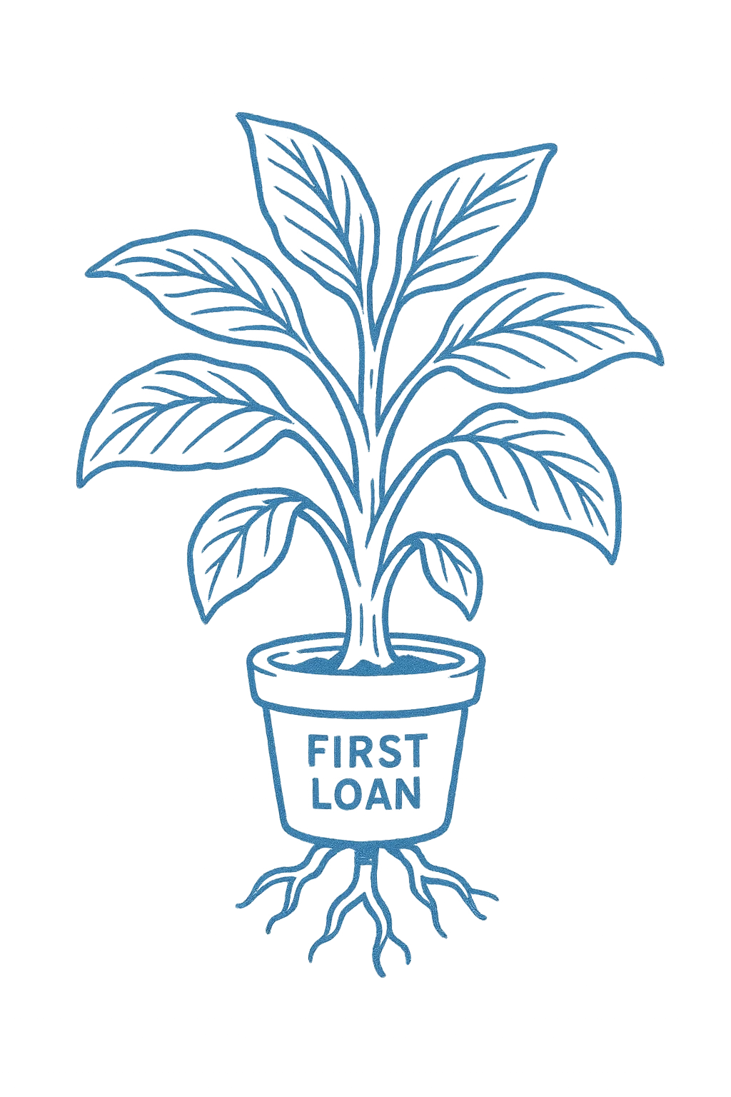 a small plant labelled first loan with the plant growing out of it both in root and leaves