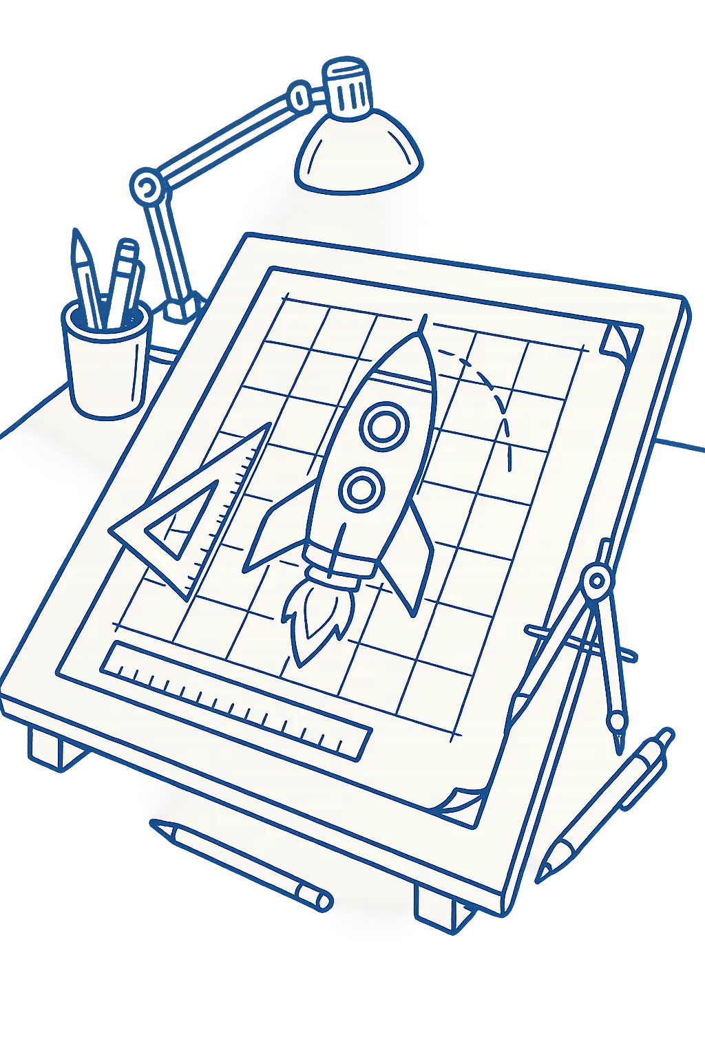 rocket on drawing board signifying deilberate fast design process