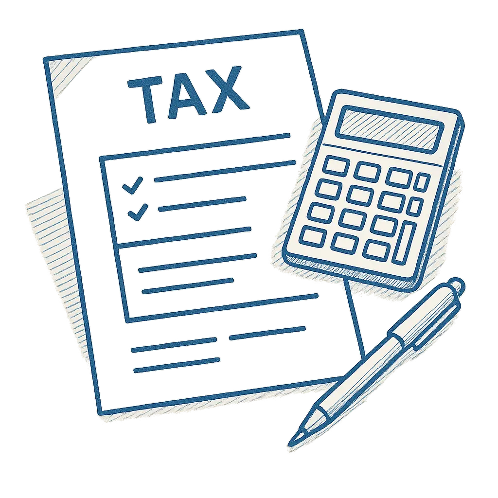 a tax form and a calculator